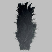 Dark (black) strung schlappen feathers with pointed tips