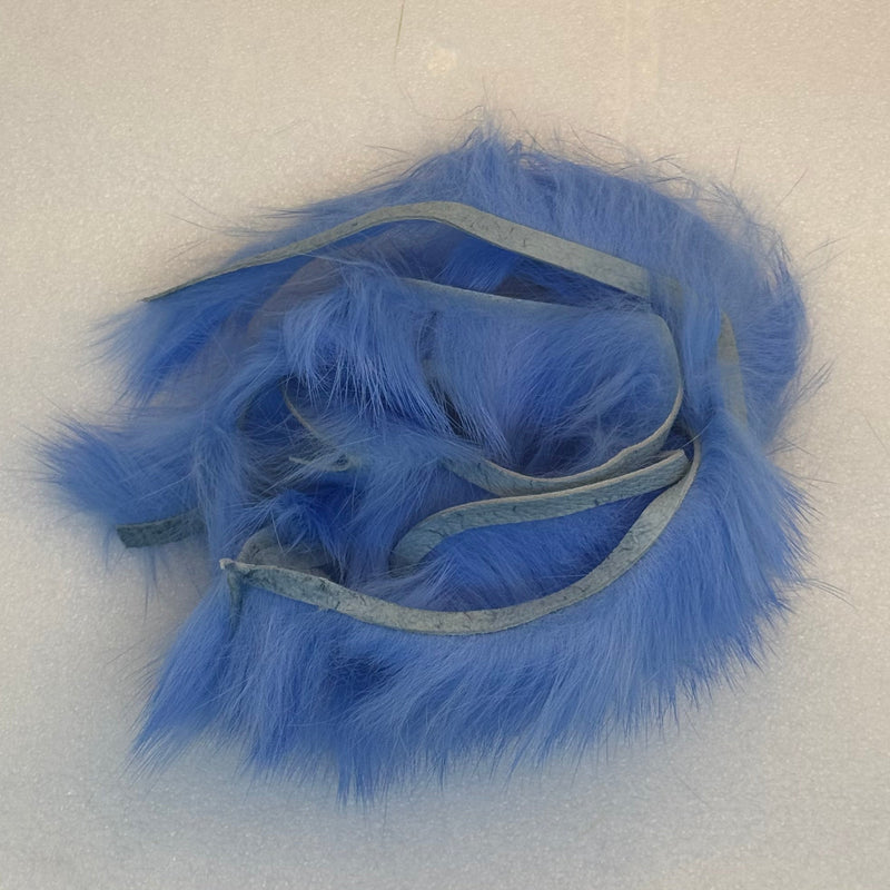 Crosscut rabbit fur strands in light blue