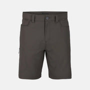 Men's Simms Skiff shorts in dark gray-brown with belt loops, zip fly, and cargo-style pockets