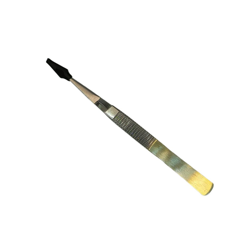 Dr. Slick bead tweezer with black tip covers and textured metal handle