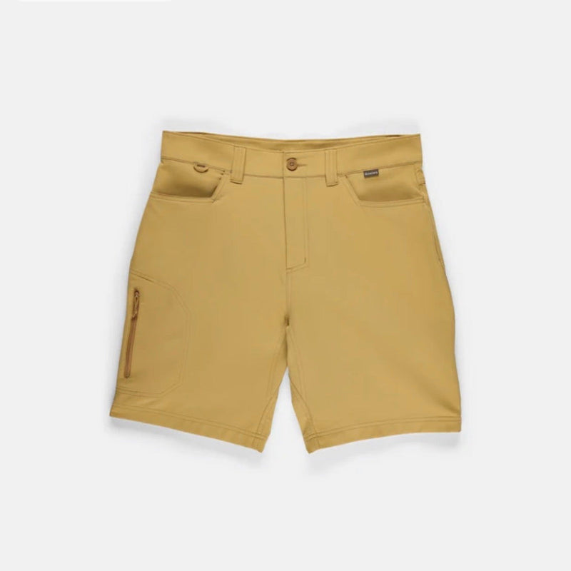 Men's Simms Skiff shorts in tan with belt loops and button zip front, side pockets