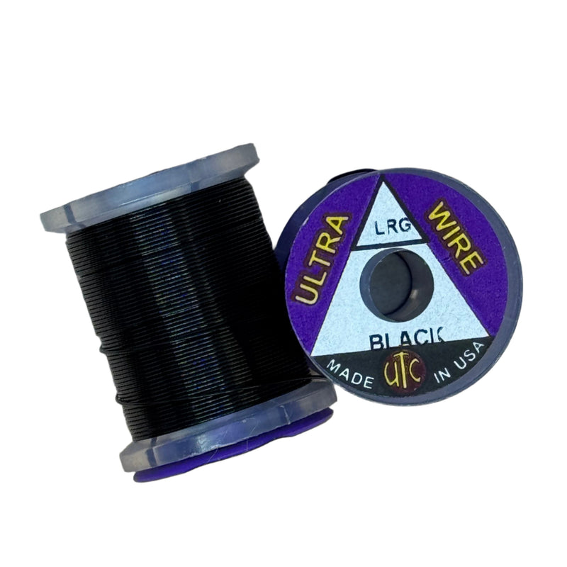 Ultra Wire spool with black wire wound around a clear plastic holder.