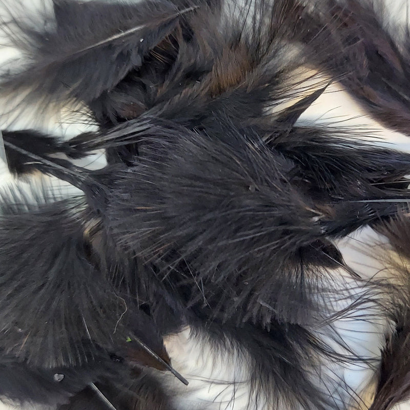 Mini marabou feather trim, dark gray-black feathers with visible pin-like stems