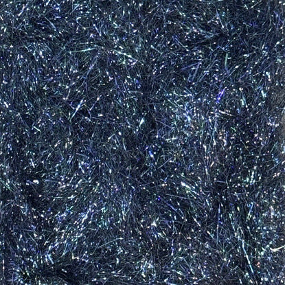 Blue holographic synthetic dubbing fibers with glittery metallic strands