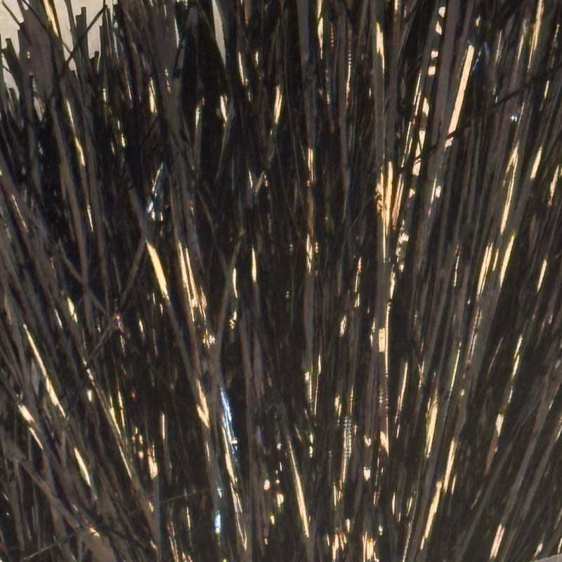 Black metallic tinsel marabou fringe with gold reflective highlights
