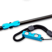 Mag grab rod rack with blue line holder and black cord leash