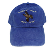 Flying Grouse hat, royal blue, embroidered flying grouse and Sport Shop lettering.