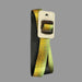 Reversible Basecamp belt showing black strap with yellow pattern and green reverse; buckle