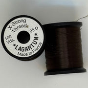 Dark brown thread spool with winding and circular label