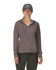 Women's bugstopper hoody in heathered dark gray, hooded pullover with front zipper.