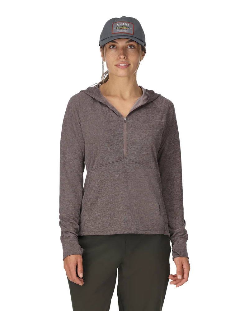 Women's bugstopper hoody in heathered dark gray, hooded pullover with front zipper.