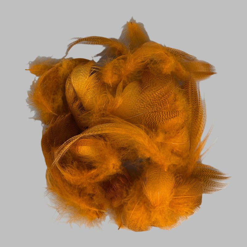 Feather flank bag with orange mallard feathers, clustered