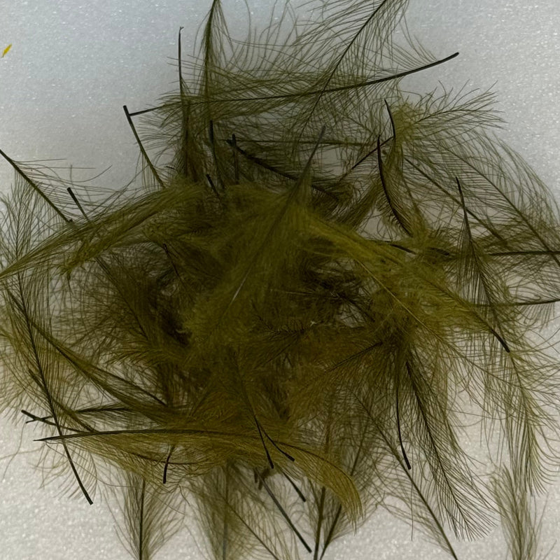 Olive green C.D.C. feather fibers, loose pile for fly tying