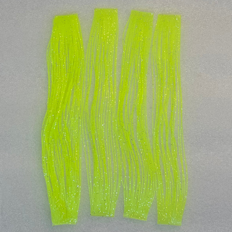 Chartreuse sili legs set with bright yellow-green glitter strands