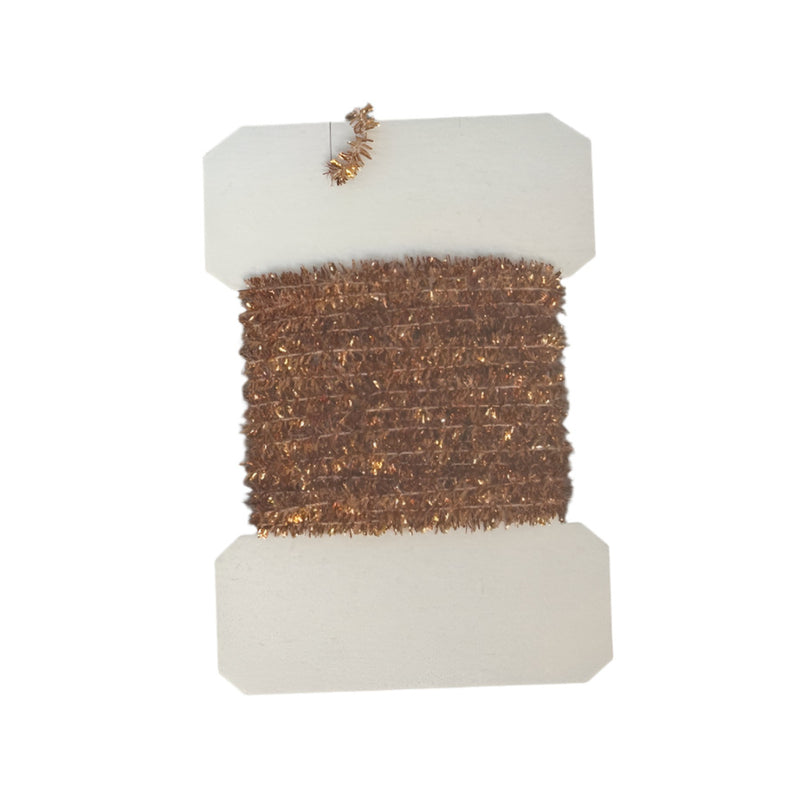 Copper-brown chenille tinsel roll with gold-toned sparkle