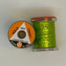2 Spools of Chartreuse Tinsel from two angles, one with label showing