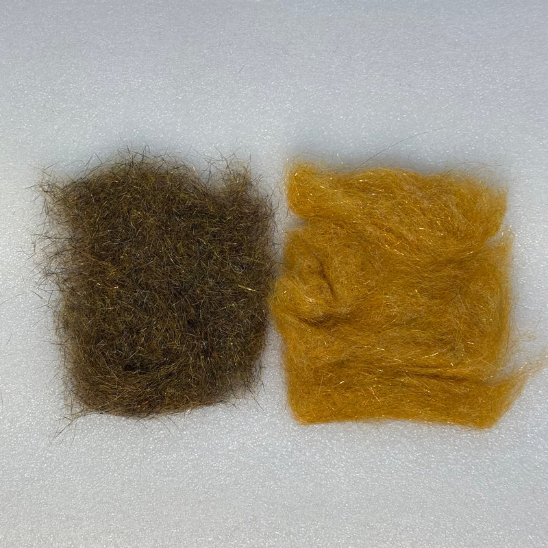 SLF pattern blend material, dark brown-green and golden yellow fur bundles