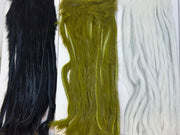 Rabbit half-skin fur hide, zonked shag, black/olive/white panels