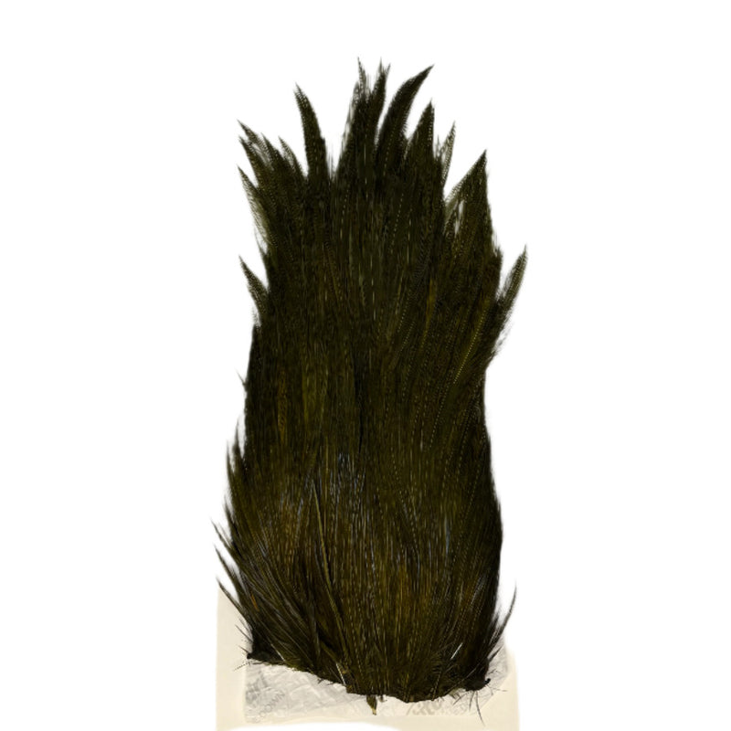 Ewing Hackle Signature Series dark olive feather tuft with upright spiky tips