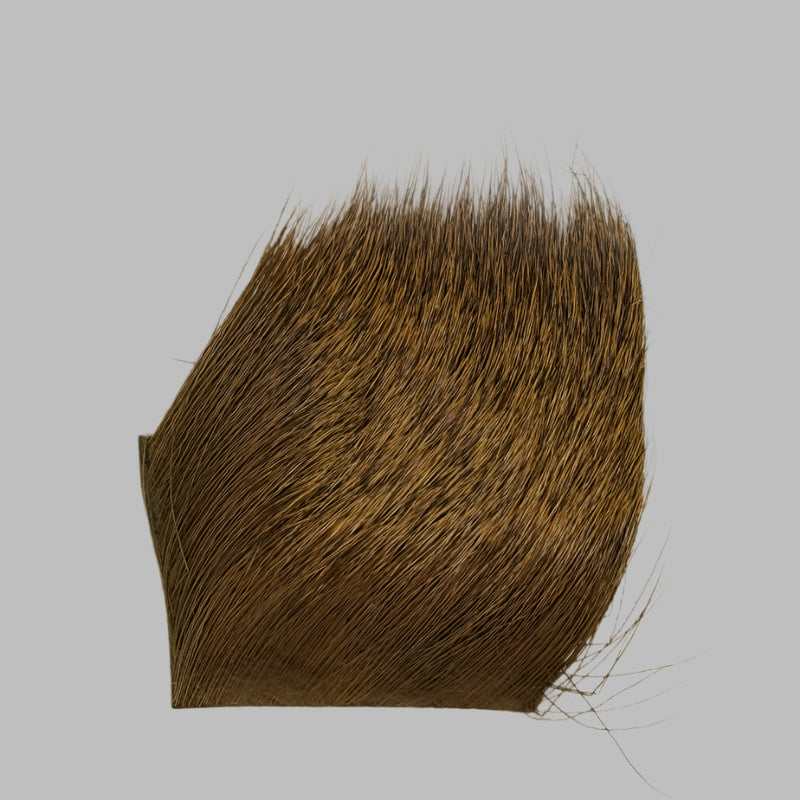 Brown deer hair patch with darker top and lighter bottom