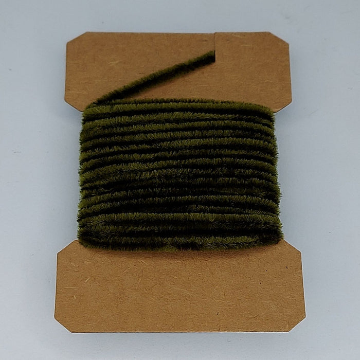 a card of dark olive chenille