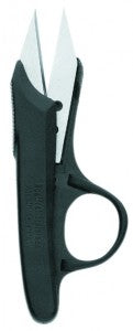 Finishing scissors with black handle and finger loop grip