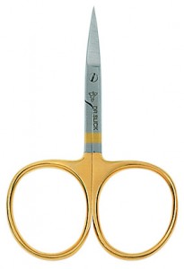 Dr. Slick iris scissors with pointed stainless-steel blades and gold handles
