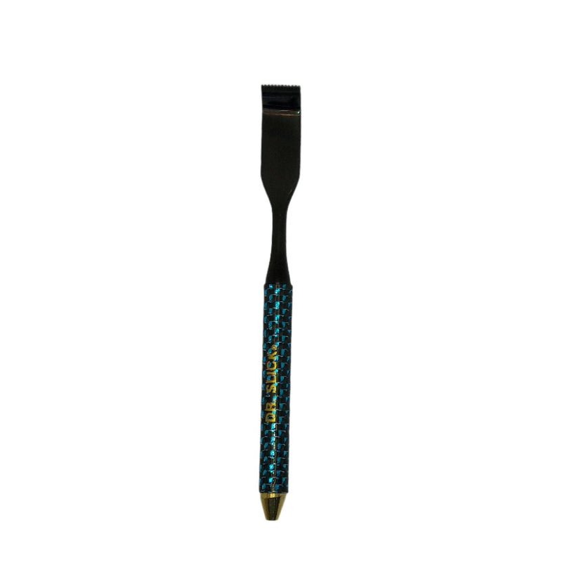 Carbon fiber dubbing rake with black comb tip and turquoise-blue carbon fiber handle