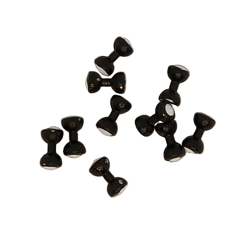 Black non-toxic dumbbell eyes, scattered set of small eyelets with shiny centers