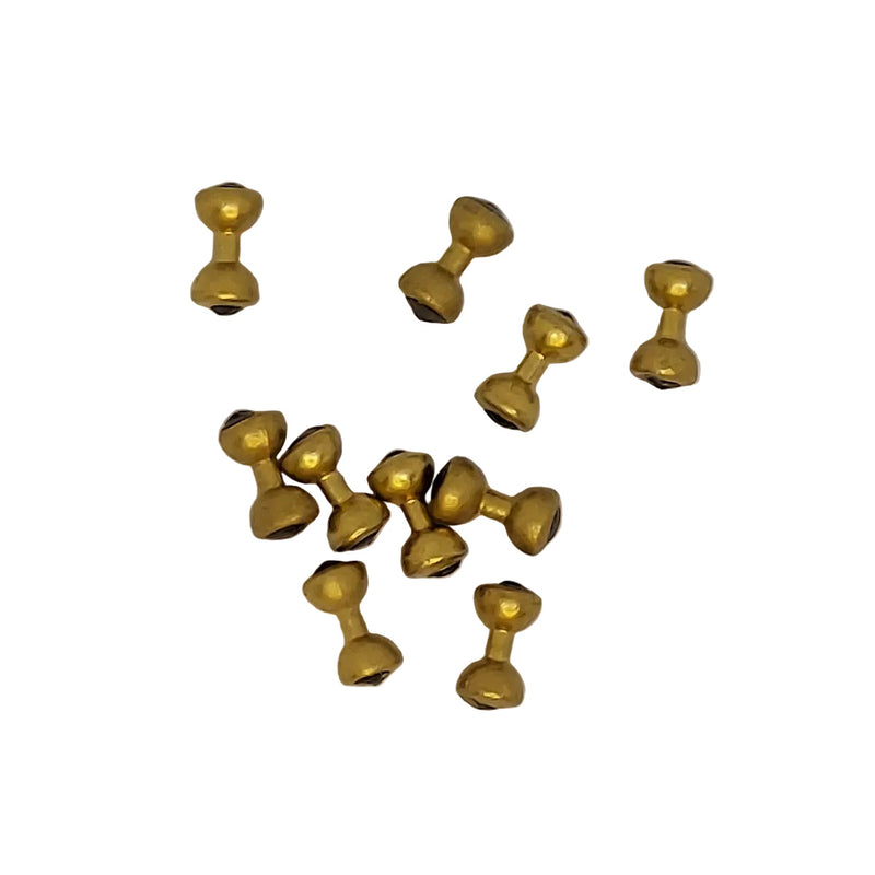 Gold non-toxic dumbbell eyes, scattered set of small eyelets with reflective centers