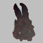 Dyed hare mask with dark brown fur ears and plush face
