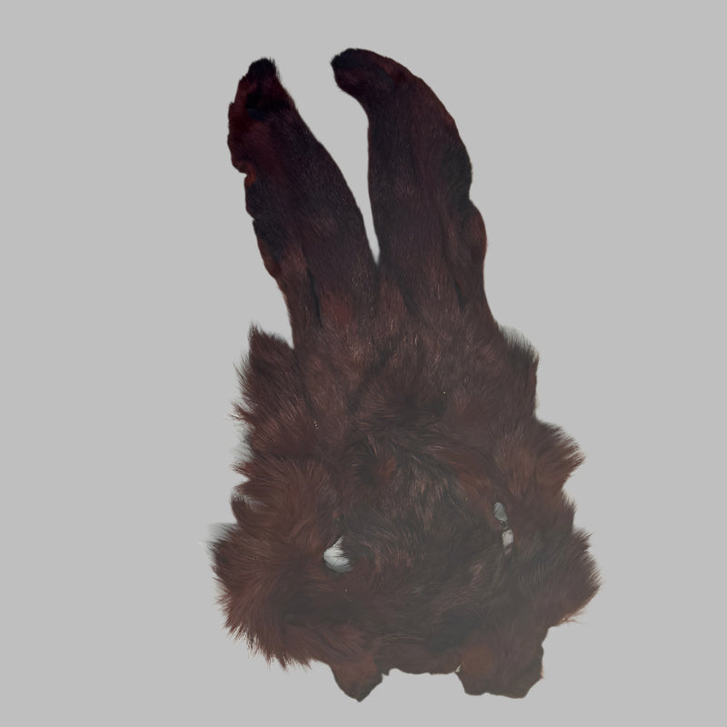 Dyed hare mask with dark brown fur ears and plush face