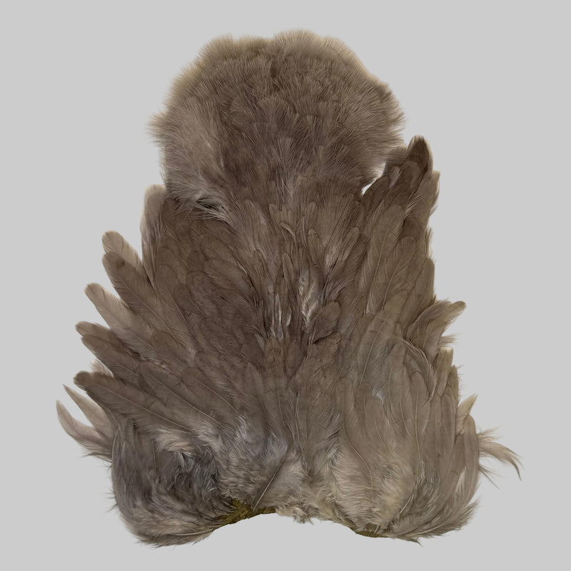 Soft hackle and chickabou feather bundle, taupe-gray, dense feathers