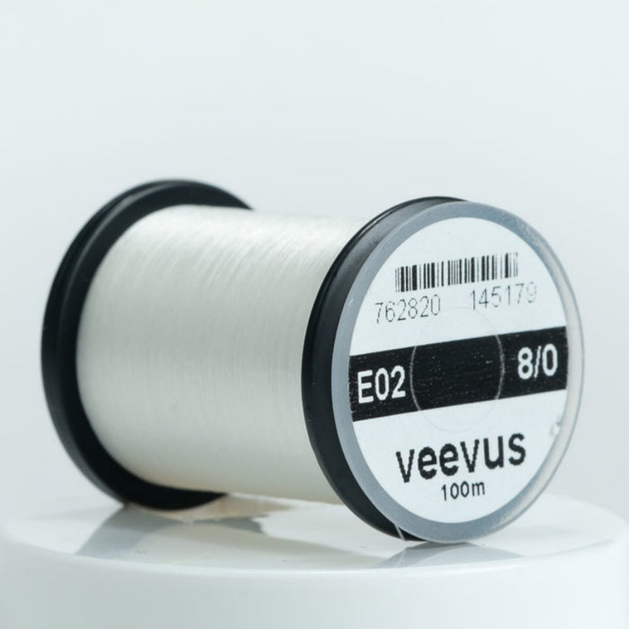 Close up of E02_White Veevus Thread 8/0