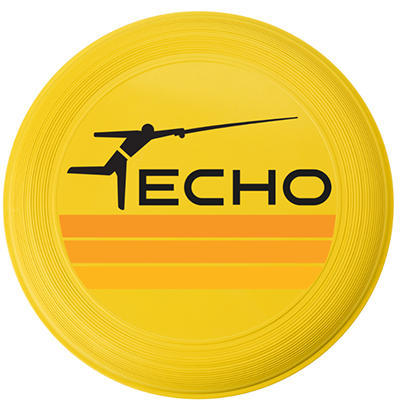 Yellow flying disc with Echo logo and graphic