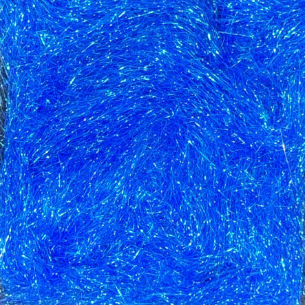 Bright blue holographic synthetic dubbing fibers with dense glitter strands
