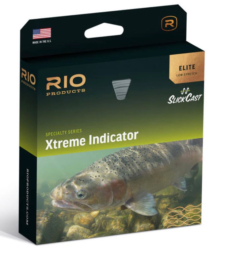 Fishing indicator box with window, green label, and trout artwork