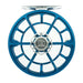 Matte Blue Evolution LTX reel with silver accents on white background