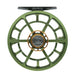 Matte olive with gold accent colored reel on white background