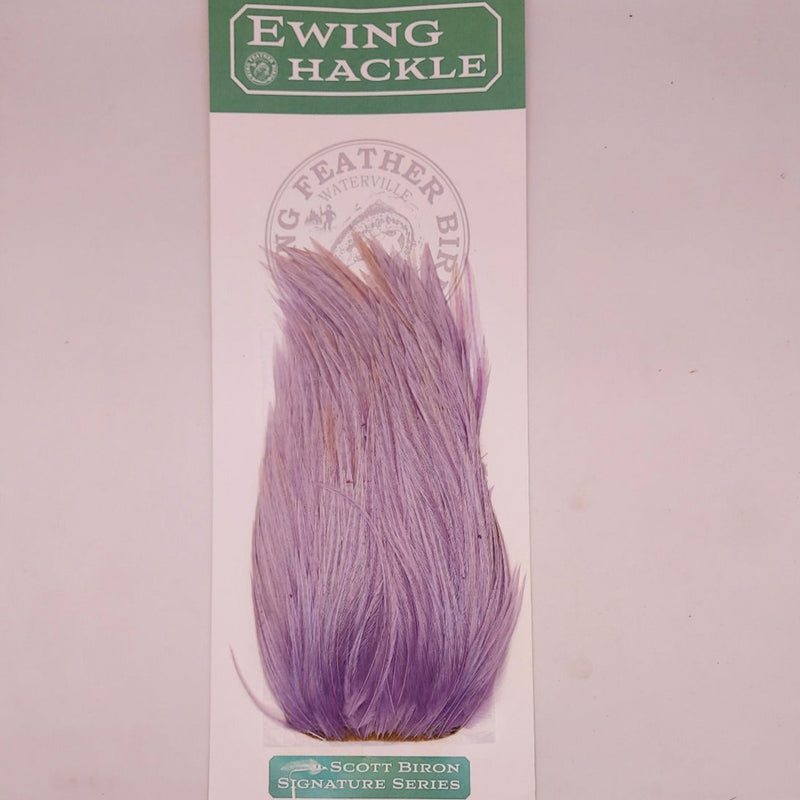 Lavender purple feather hackle tuft with dense, layered barbs