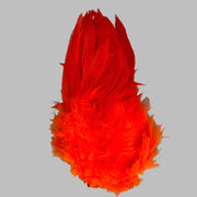 Red-to-orange strung schlappen feathers with pointed tips