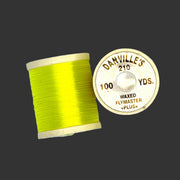 Waxed flymaster plus thread spool in bright yellow-green, with printed label