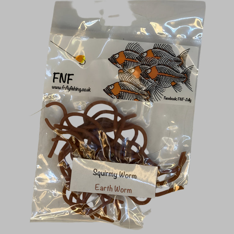 Bagged plastic worm toy labeled Earth Worm in tan color.