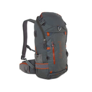 Fishpond Firehole backpack, dark gray with orange trim and front zip pockets