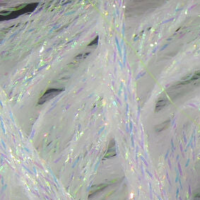 Hareline Diamond Braid, iridescent white flat braid with silver sparkle threads