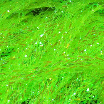Hareline Diamond Braid, neon green flat braid with bright gold sparkle fibers