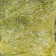 Fly tying dubbing material with light olive and gold sparkly strands