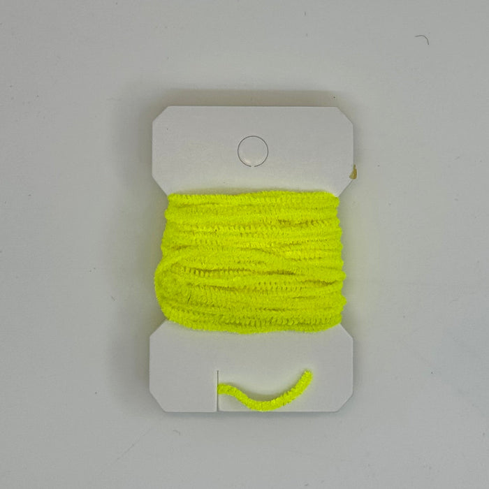 Fluorescent Yellow very fine chenille horizontally wrapped around white card