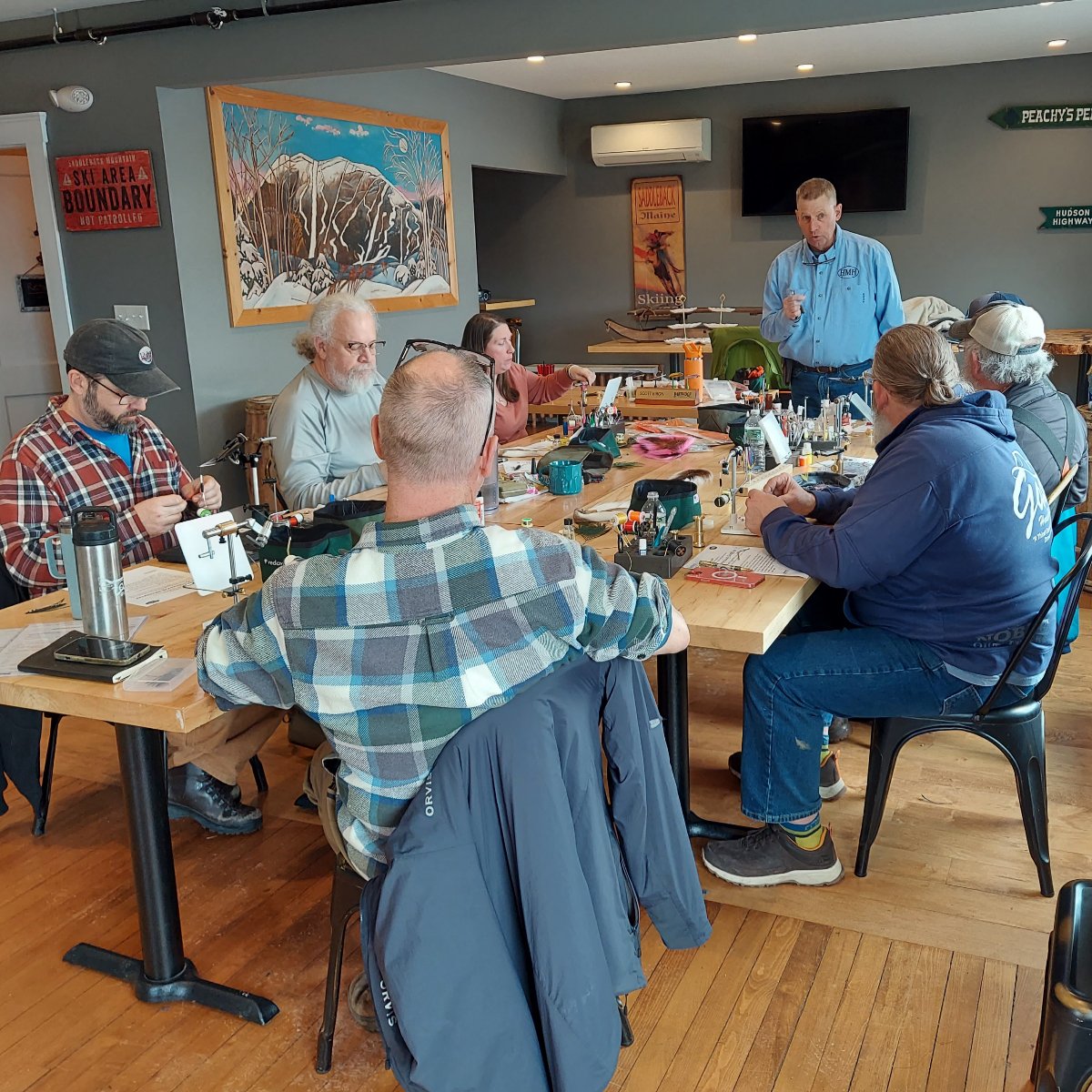 Scott Biron instructing a fly tying class at Furbish Brew House