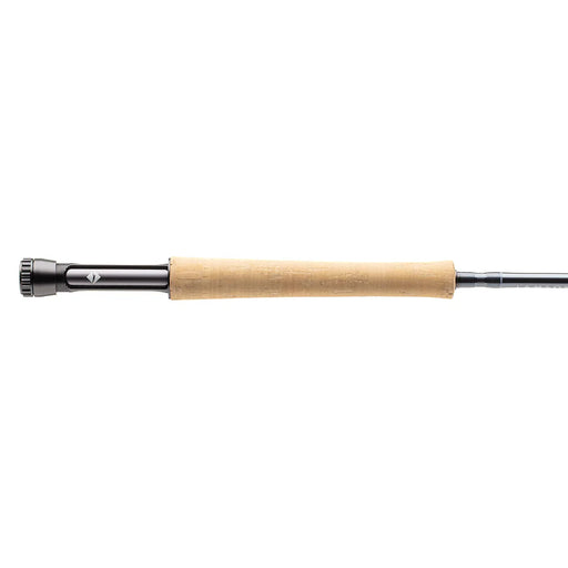 First section of a fly Fishing rod with cork handle on a white background